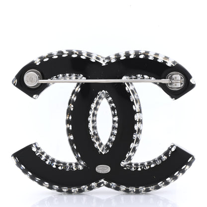 Chanel Resin Crystal CC Brooch Silver Black 3 of 4