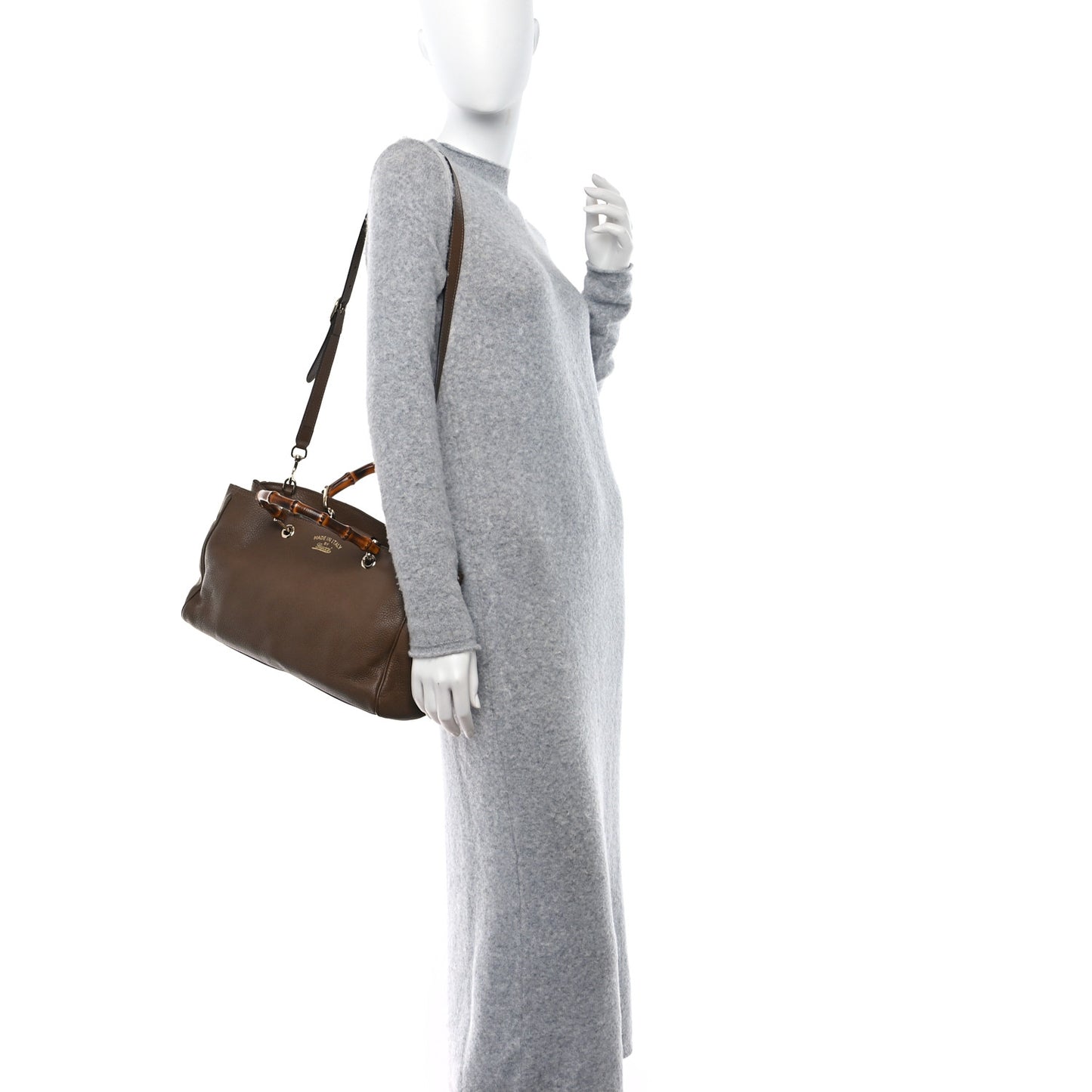 Pebbled Calfskin Medium Bamboo Shopper Tote Acero