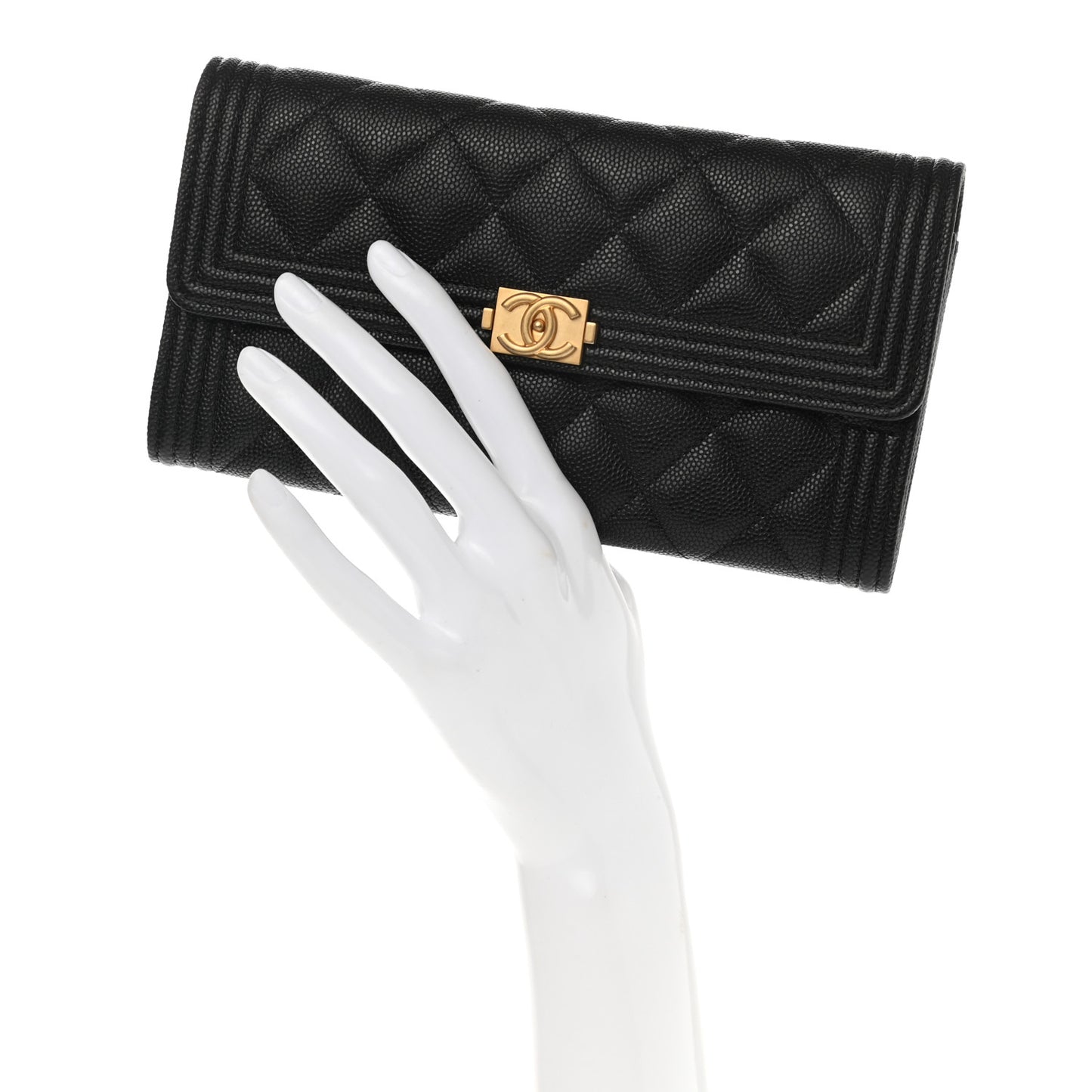 Caviar Quilted Long Boy Flap Wallet Black