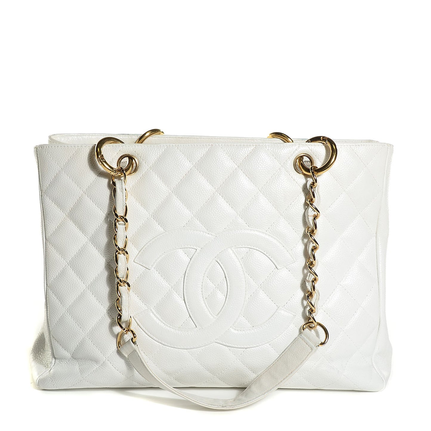 Caviar Quilted Grand Shopping Tote GST White