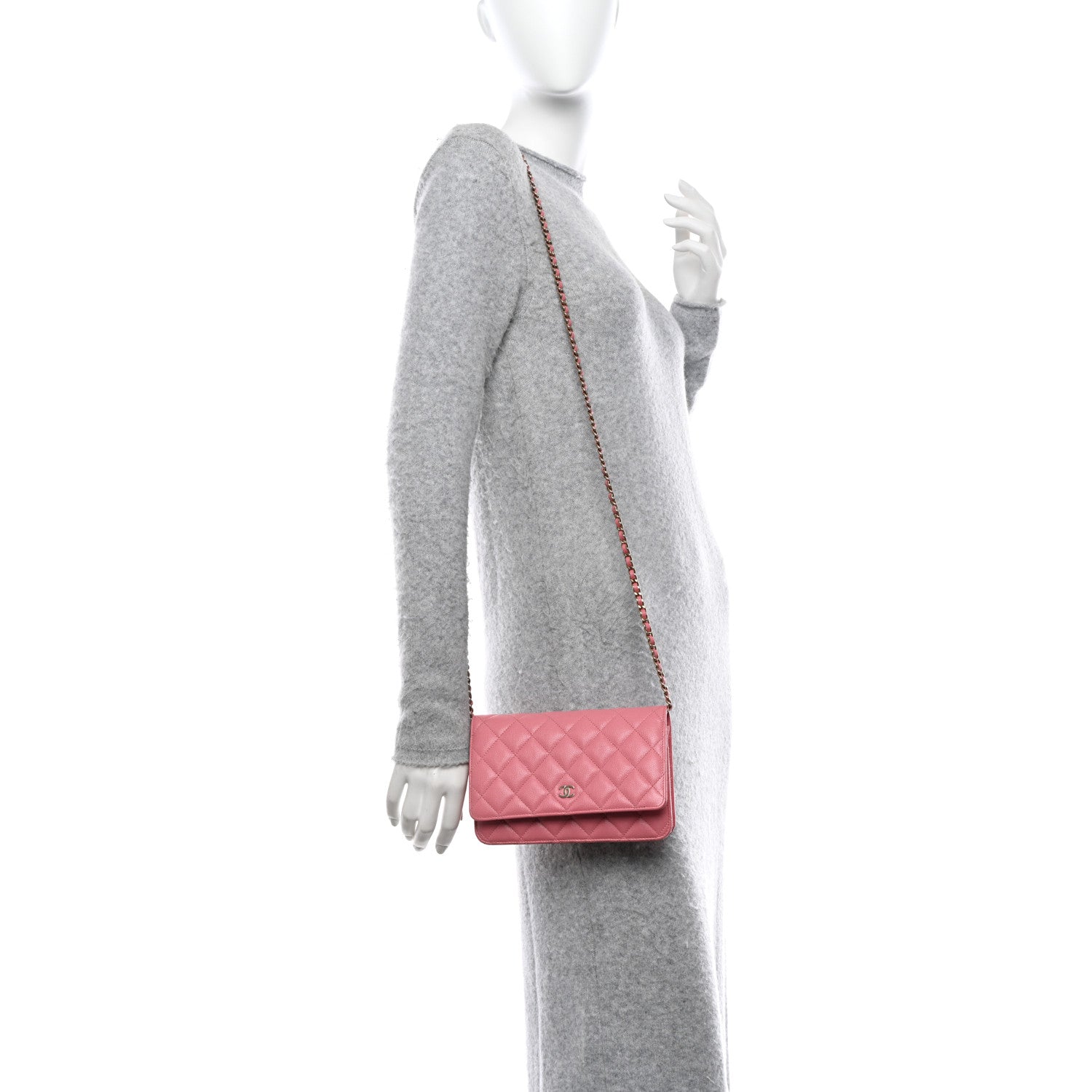 Chanel Shiny Caviar Quilted Wallet On Chain WOC Pink 2 of 11