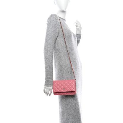 Chanel Shiny Caviar Quilted Wallet On Chain WOC Pink 2 of 11