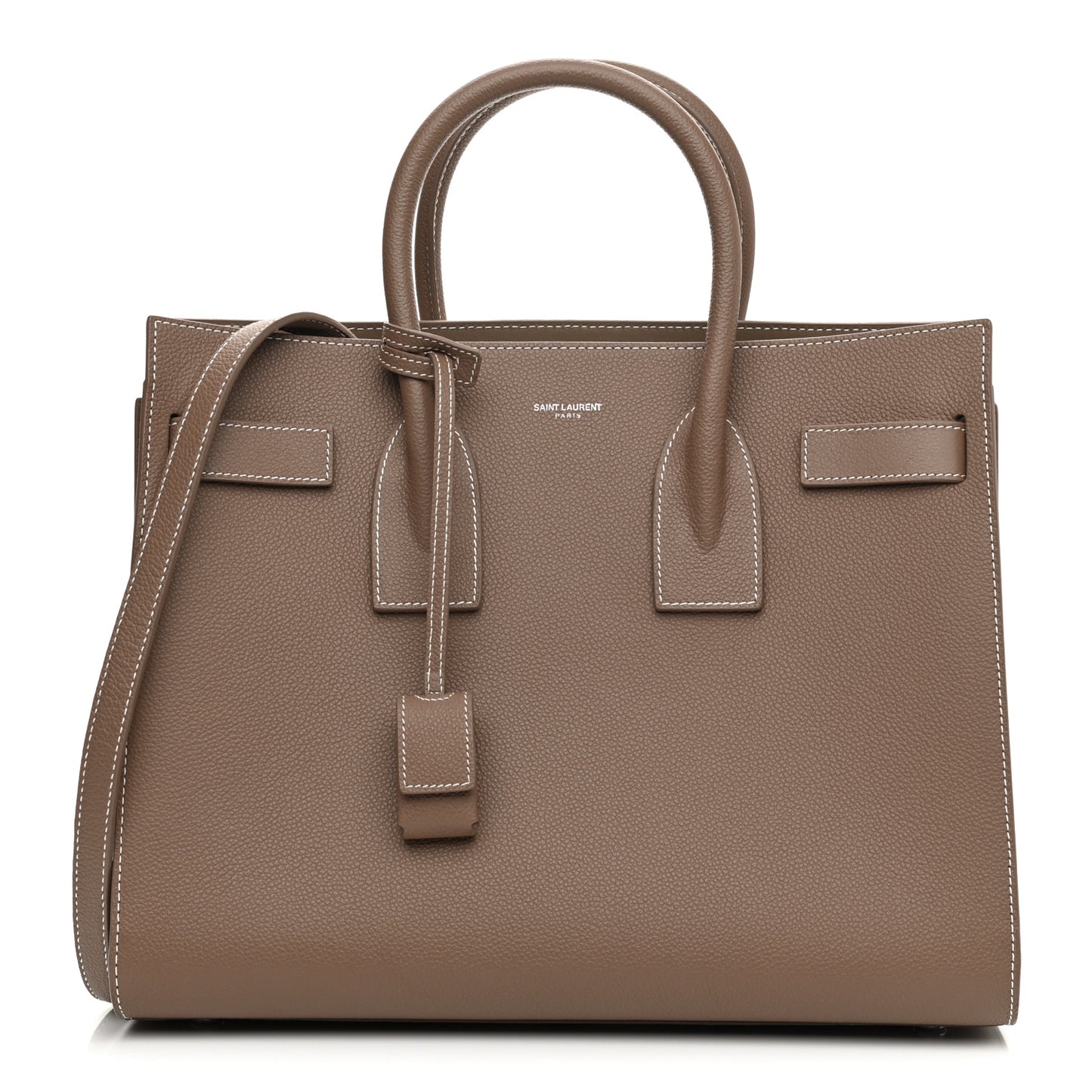 Grained Calfskin Topstitch Small Classic Sac De Jour Taupe