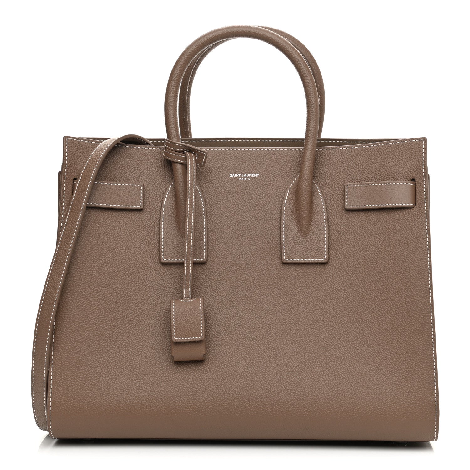 Saint Laurent Grained Calfskin Topstitch Small Classic Sac De Jour Taupe 1 of 9