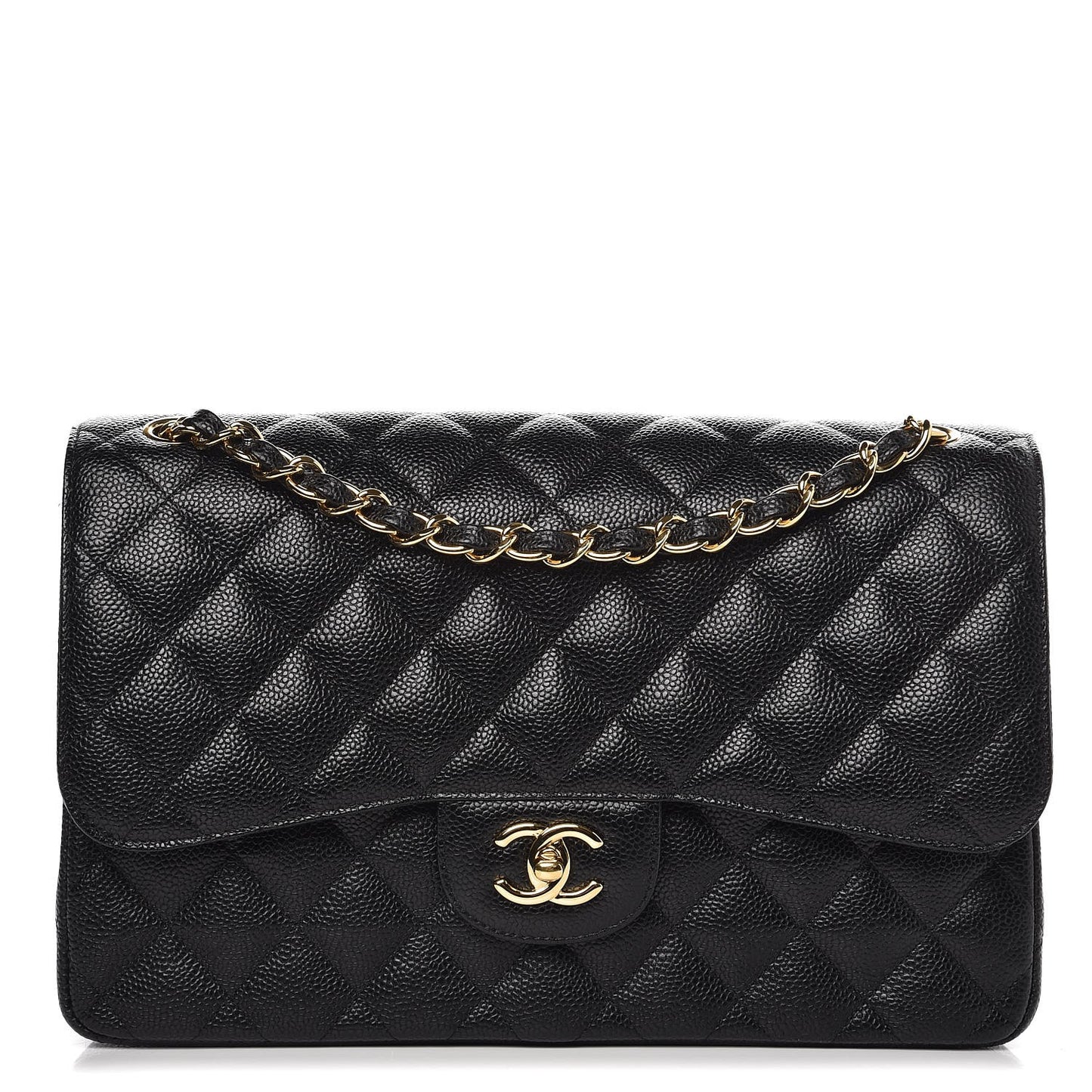 Caviar Quilted Jumbo Double Flap Black