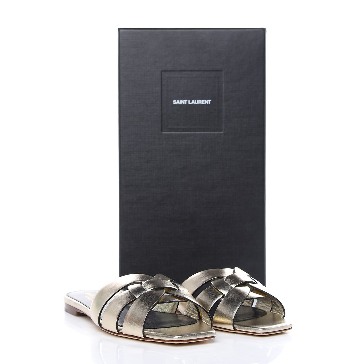 Metallic Calfskin Nu Pied 05 Slide Sandals 38.5 Platino