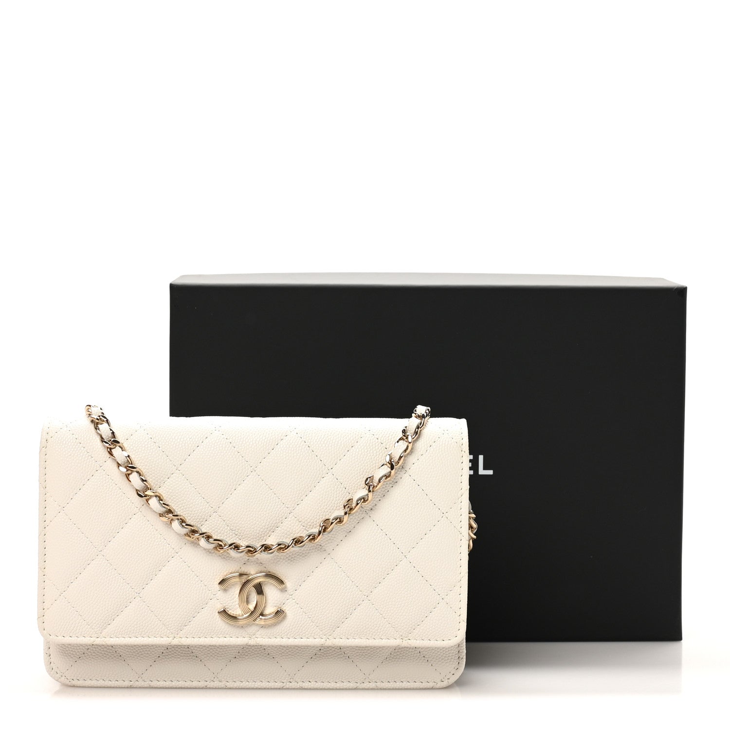 Chanel Caviar Quilted Striated CC Wallet on Chain WOC White 12 of 12
