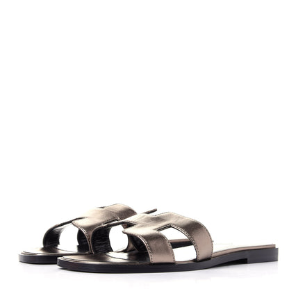 Hermes Metallic Calfskin Oran Sandals 35.5 Mordore 3 of 9