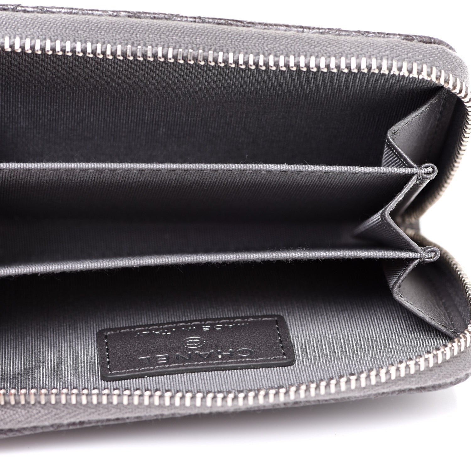 Chanel Metallic Calfskin Camellia Embossed Zip Coin Purse Grey 5 of 9