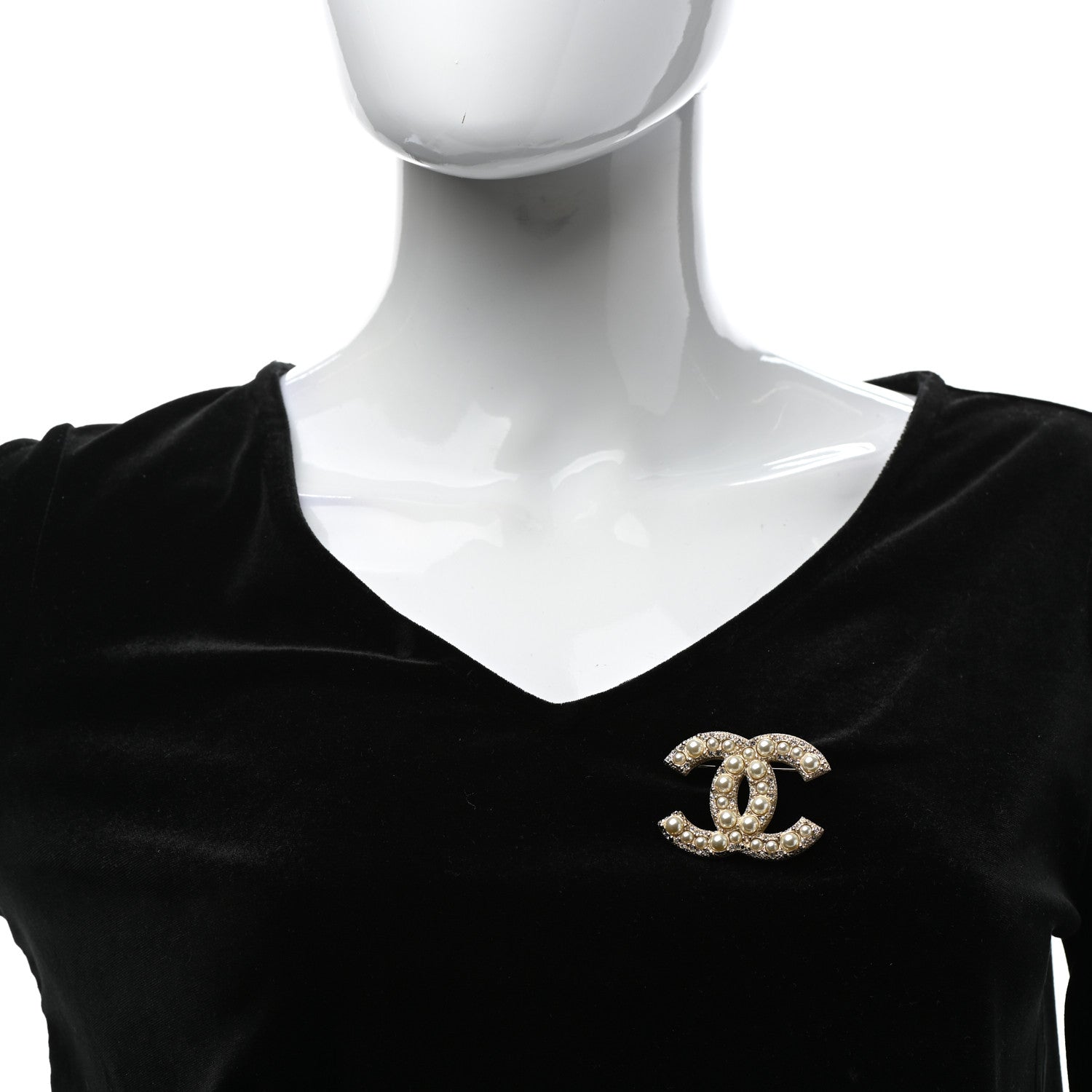 Chanel Metal Crystal Graduated Pearl CC Brooch Gold 2 of 4