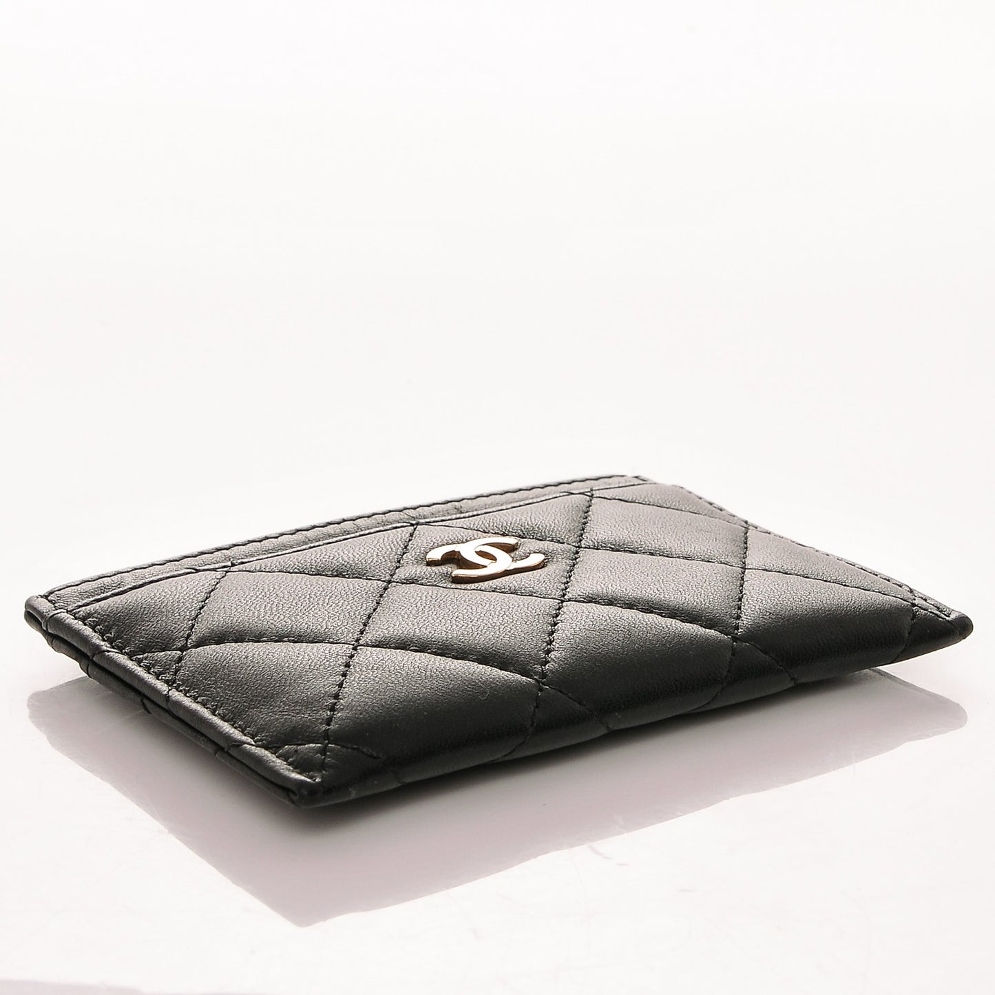 Lambskin Quilted Card Holder Black