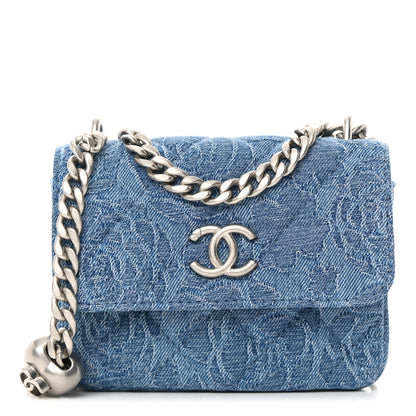 Chanel Denim Quilted Camellia Sweetheart Clutch With Chain Blue 1 of 13