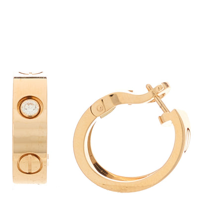 Cartier 18K Pink Gold 2 Diamond 5.5mm LOVE French Clip Hoop Earrings 1 of 6