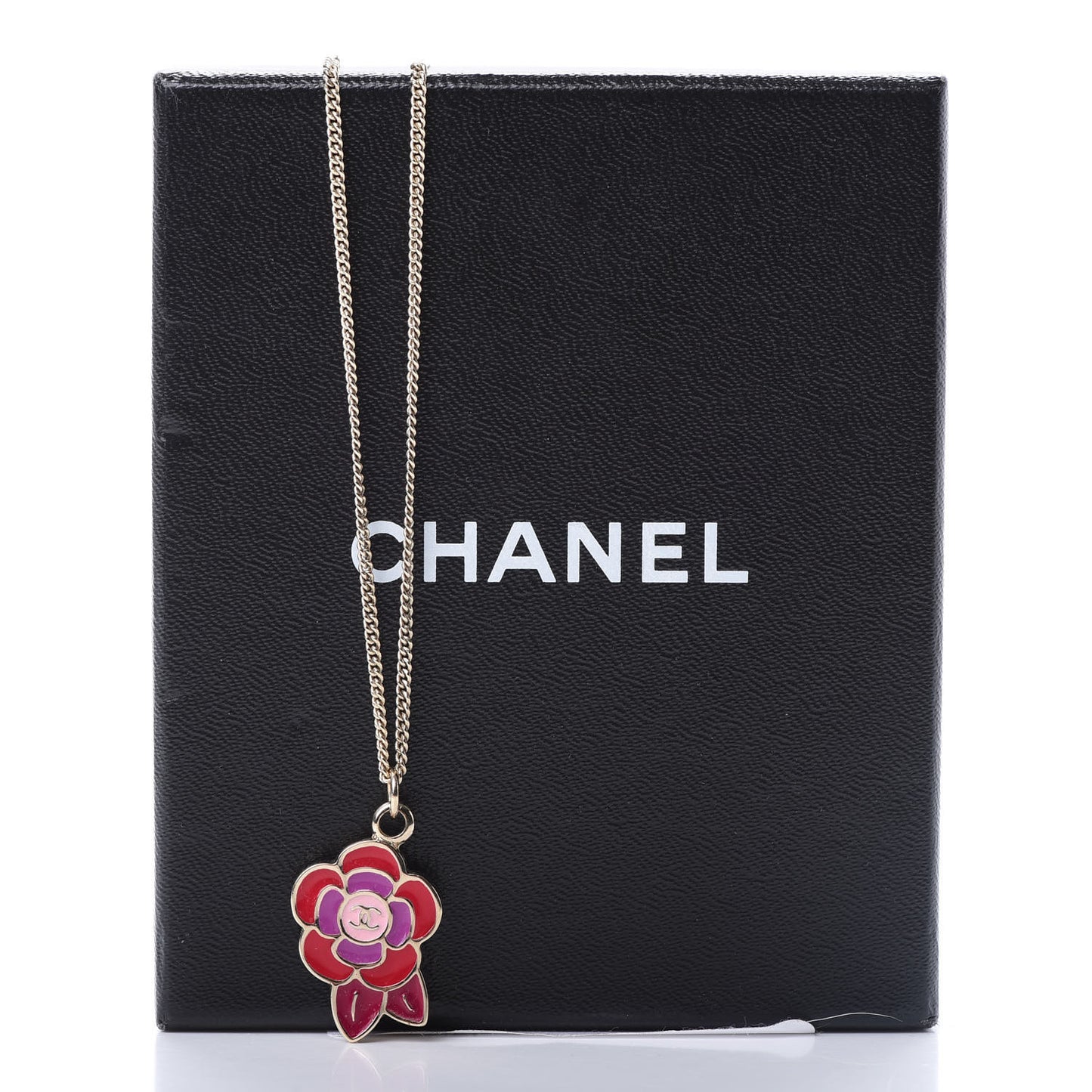 Enamel CC Camellia Pendant Necklace Gold Multicolor