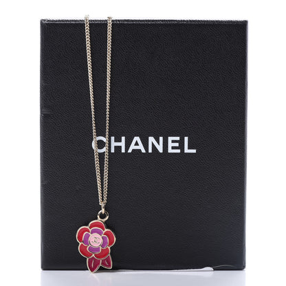 Chanel Enamel CC Camellia Pendant Necklace Gold Multicolor 5 of 5