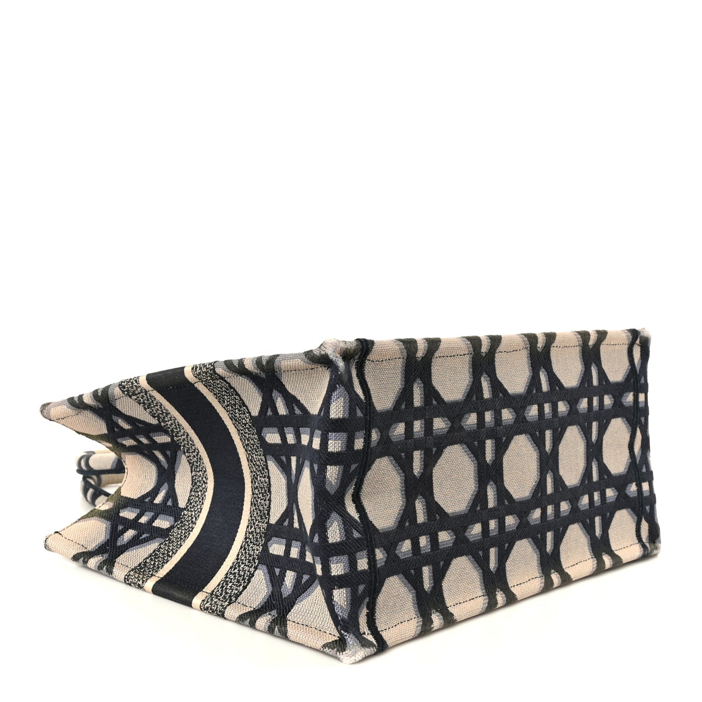 Canvas Macrocannage Embroidered Medium Book Tote Beige Blue