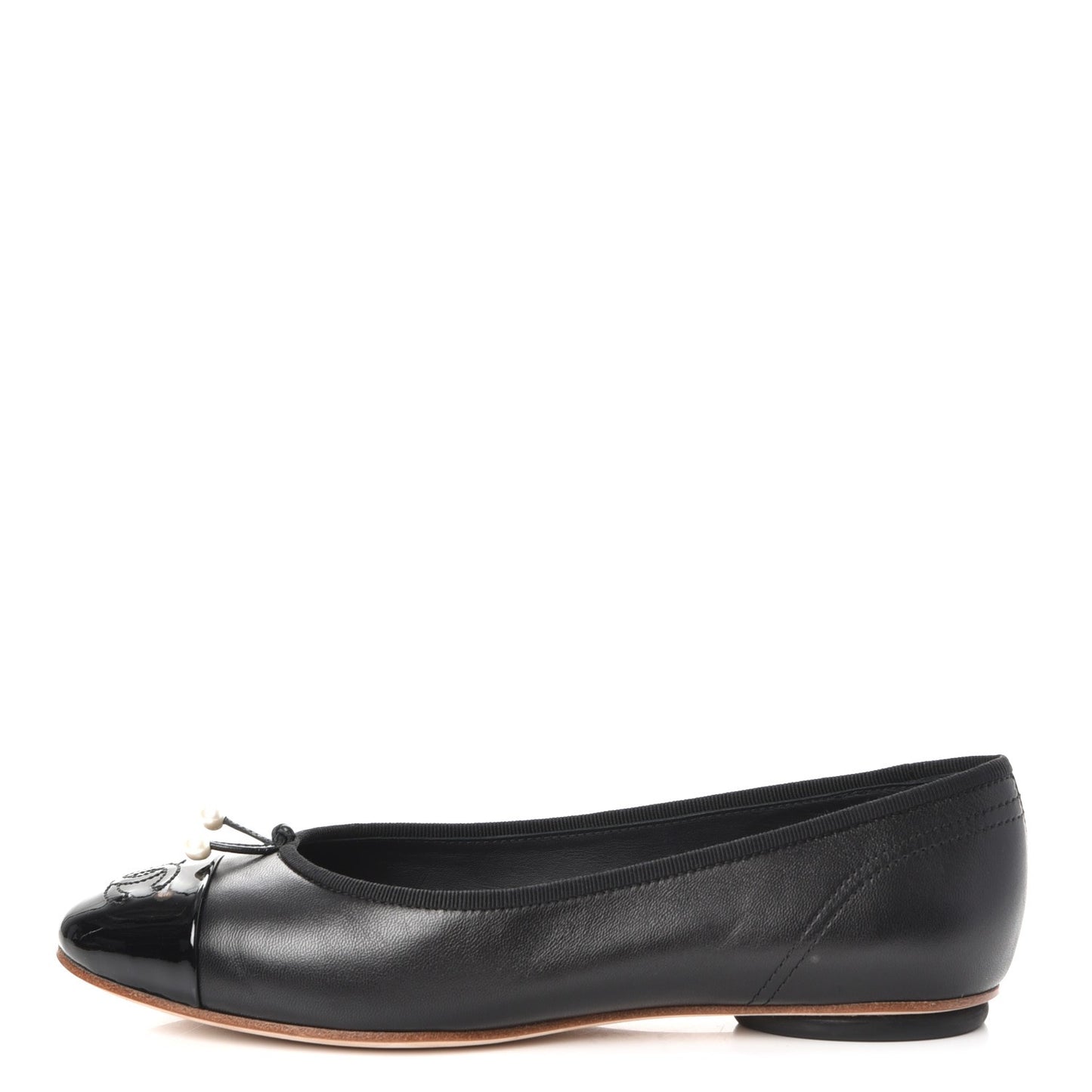 Lambskin Patent Cap Toe Ballerina Flats 38.5 Black