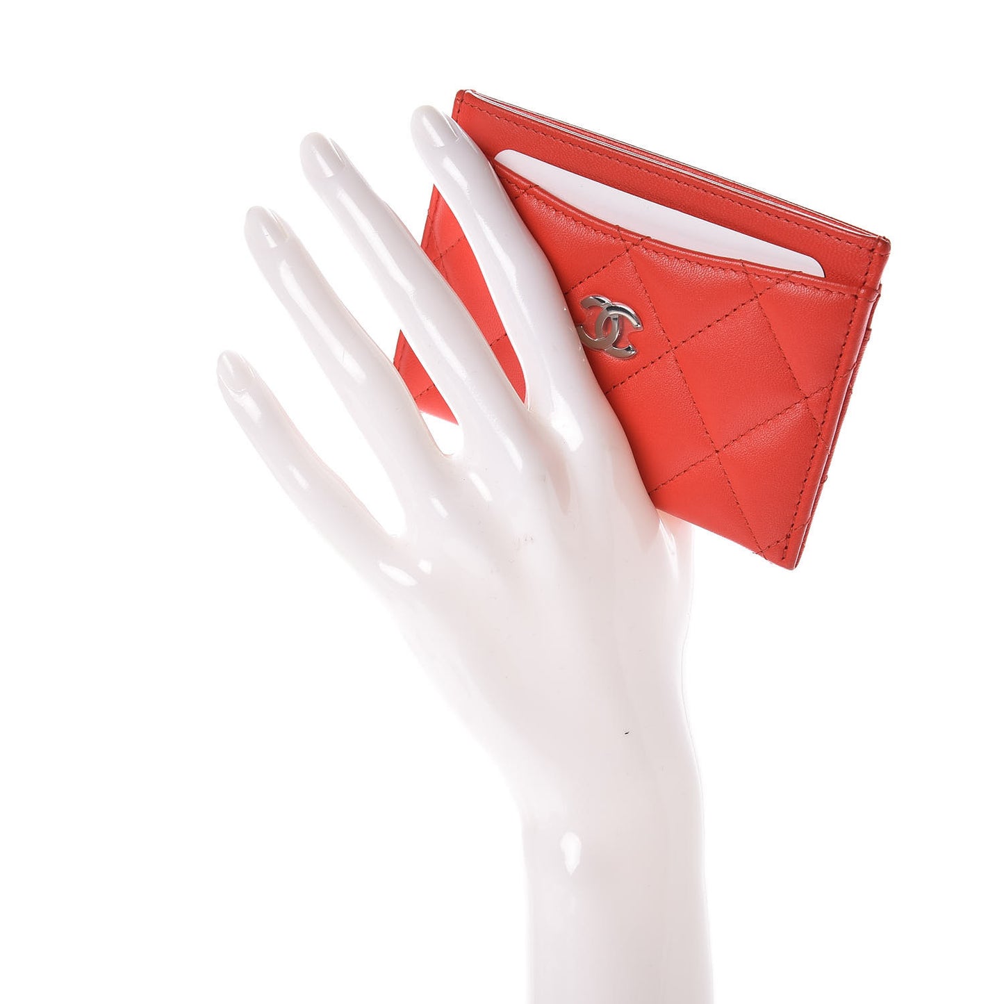 Lambskin Quilted Card Holder Red