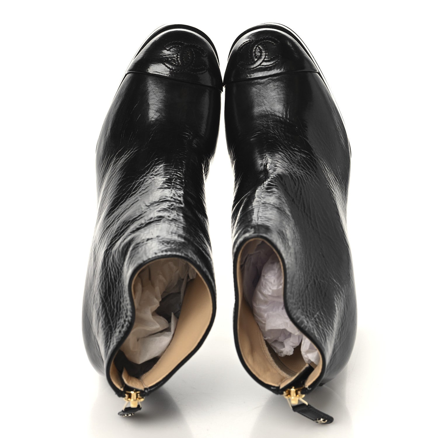 Chanel Crumpled Calfskin Cap Toe CC Ankle Boots 35.5 Black 2 of 9