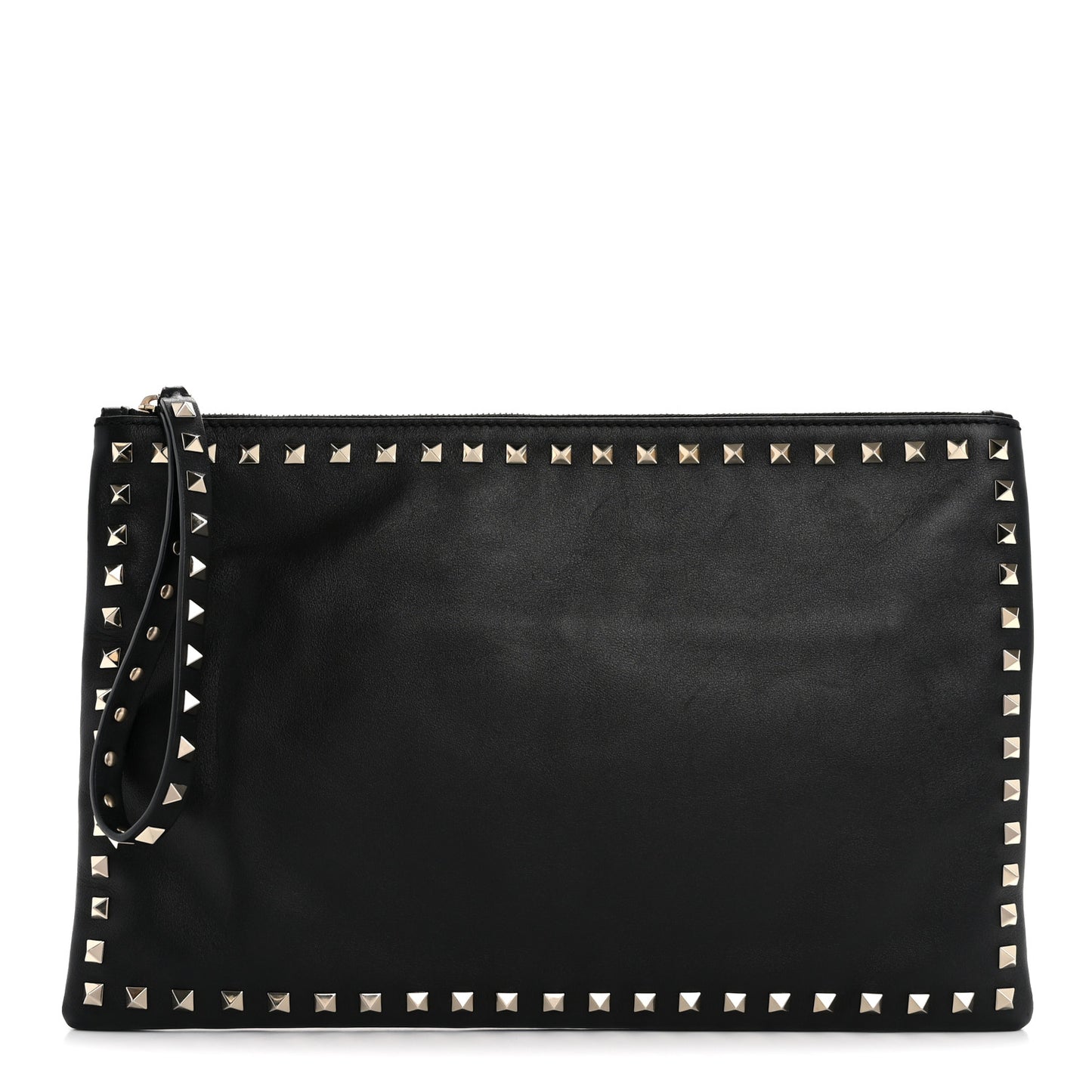 Vitello Large Rockstud Zip Wristlet Pouch Black