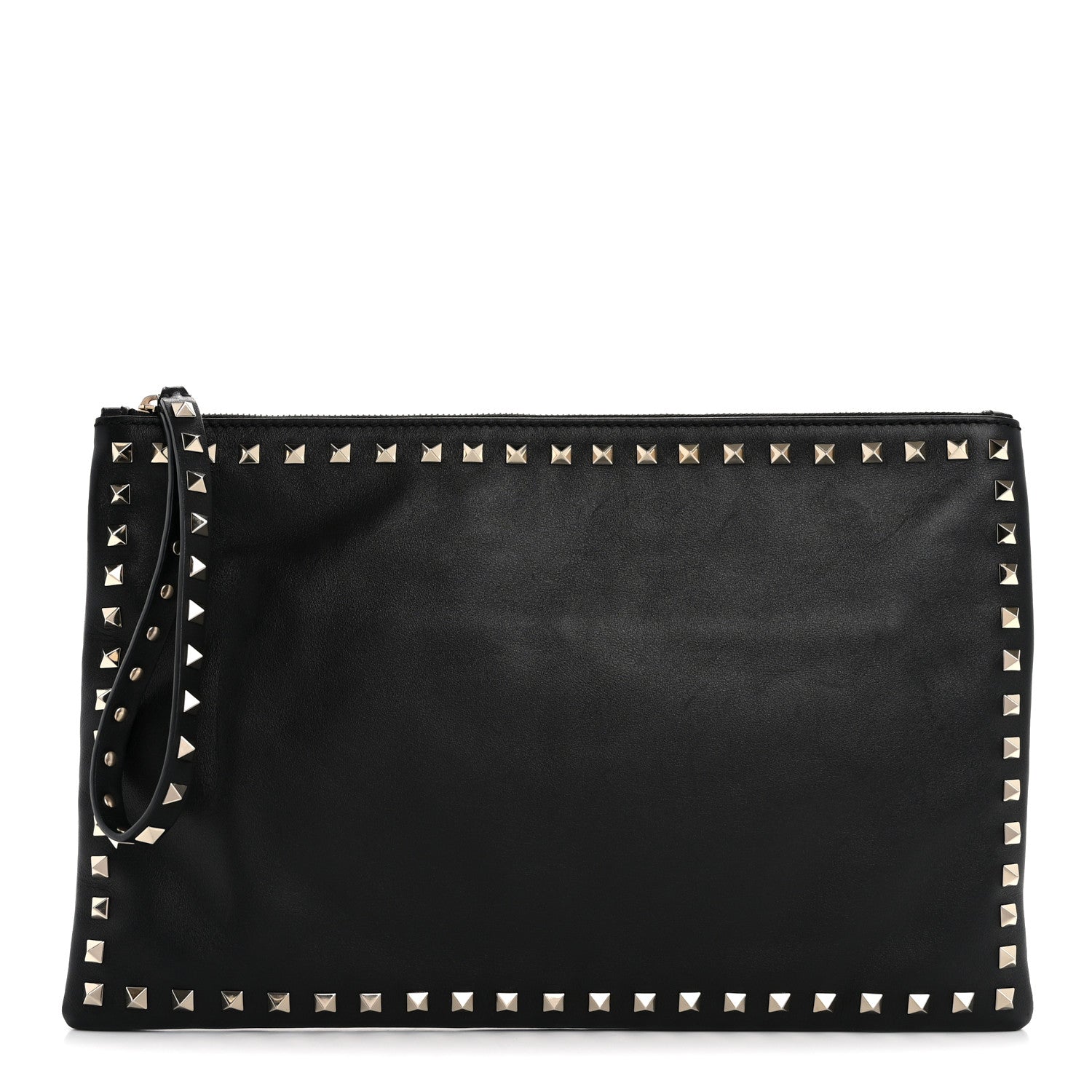 Valentino Garavani Vitello Large Rockstud Zip Wristlet Pouch Black 1 of 13