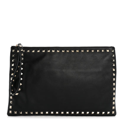 Valentino Garavani Vitello Large Rockstud Zip Wristlet Pouch Black 1 of 13