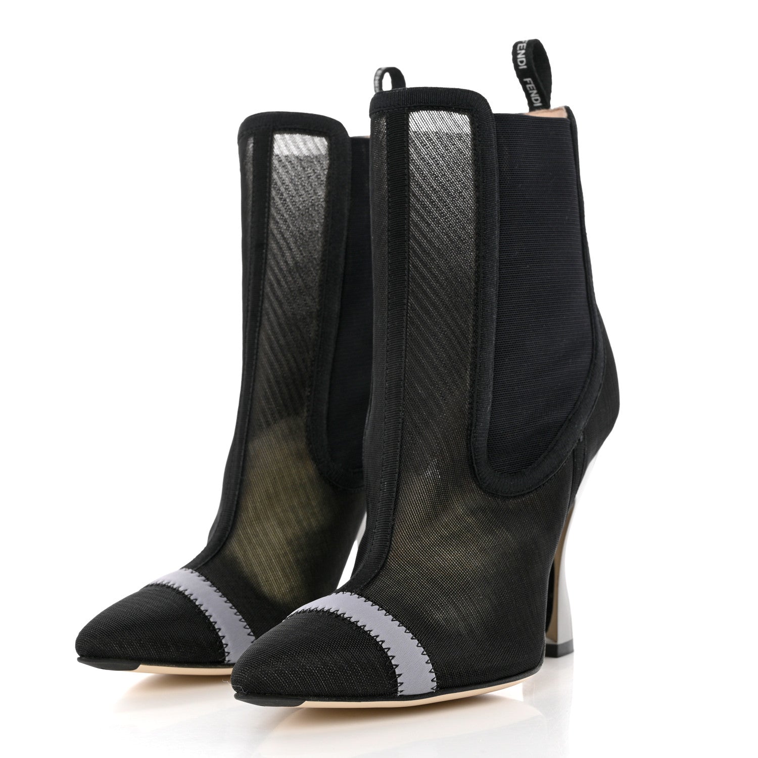 Fendi Mesh Colibri Mid Heel Ankle Booties 36 Antracite Black 3 of 8