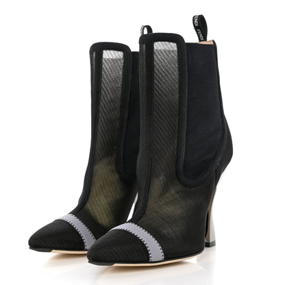 Fendi Mesh Colibri Mid Heel Ankle Booties 36 Antracite Black 3 of 8