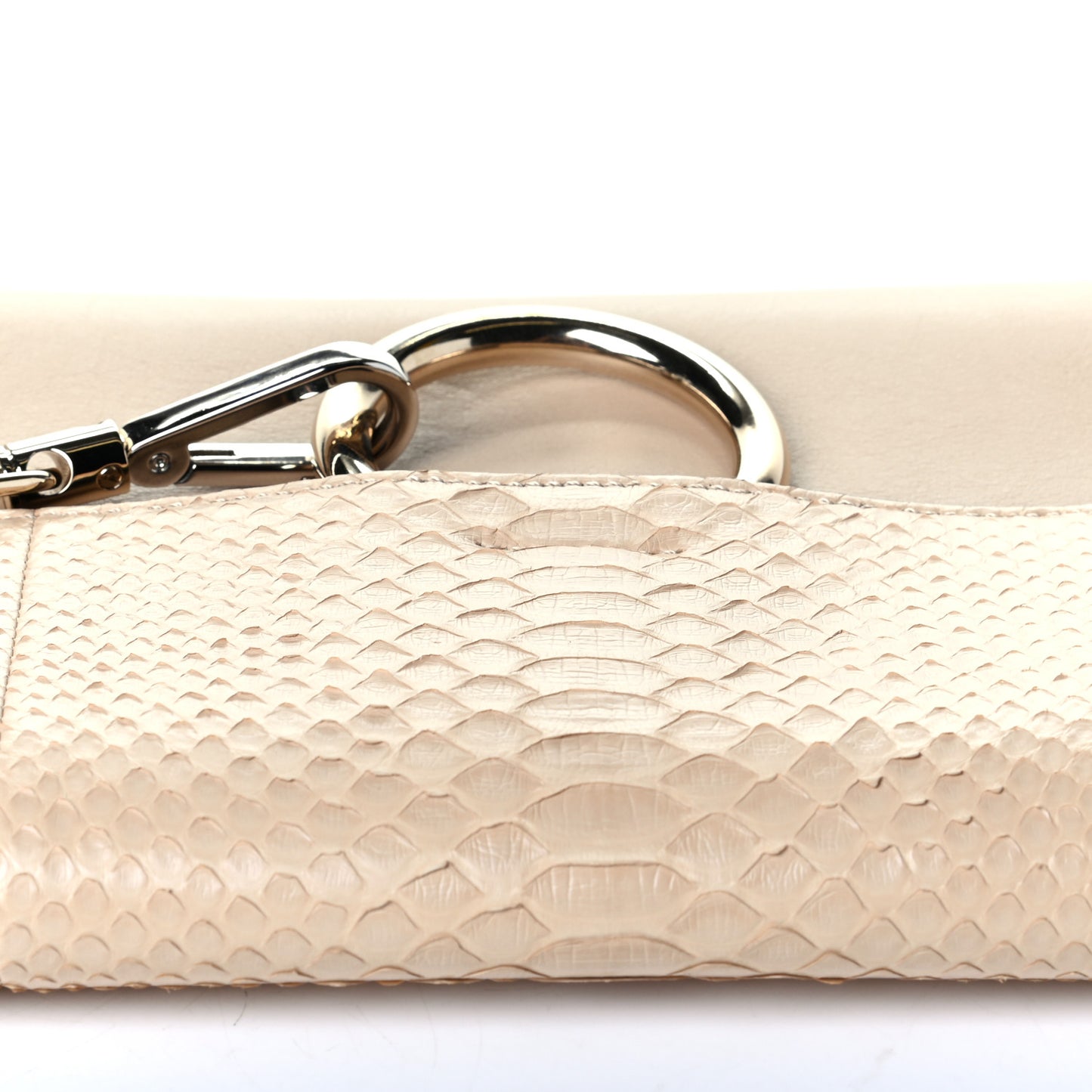 Snakeskin Calfskin Faye Clutch Pearl Beige