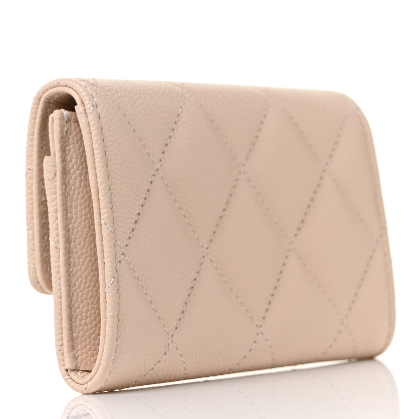 Caviar Pearl Quilted Coco Candy Flap Card Holder Beige