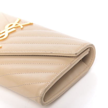 Saint Laurent Grain De Poudre Matelasse Chevron Monogram Flap Wallet Nude Powder 12 of 12