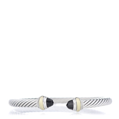 David Yurman Sterling Silver 14K Yellow Gold Black Onyx 5mm Cable Classics Bracelet 1 of 5
