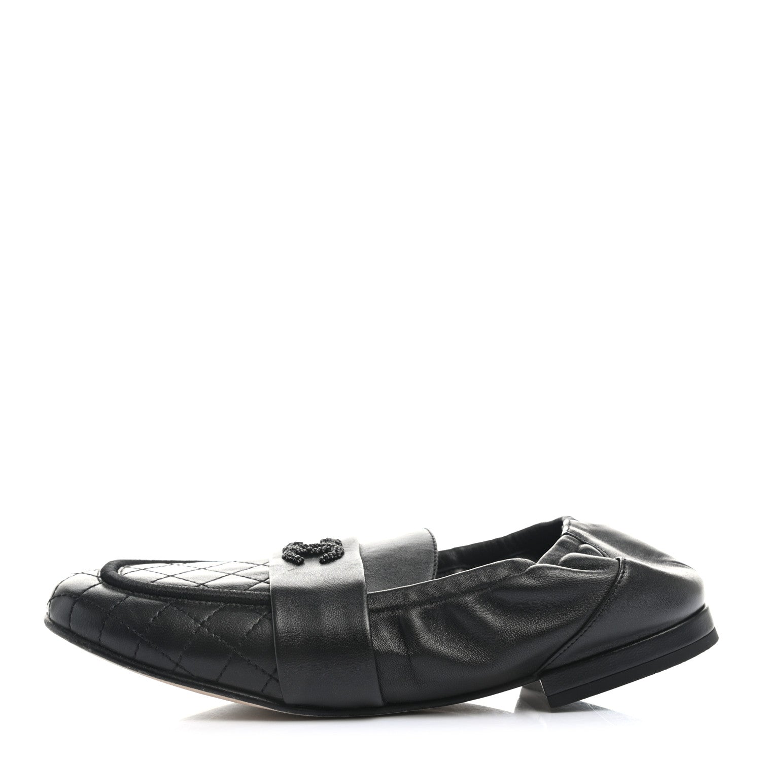 Chanel Laminated Lambskin Womens Quilted Elastic CC Moccasin Loafers 36 Black 1 of 8