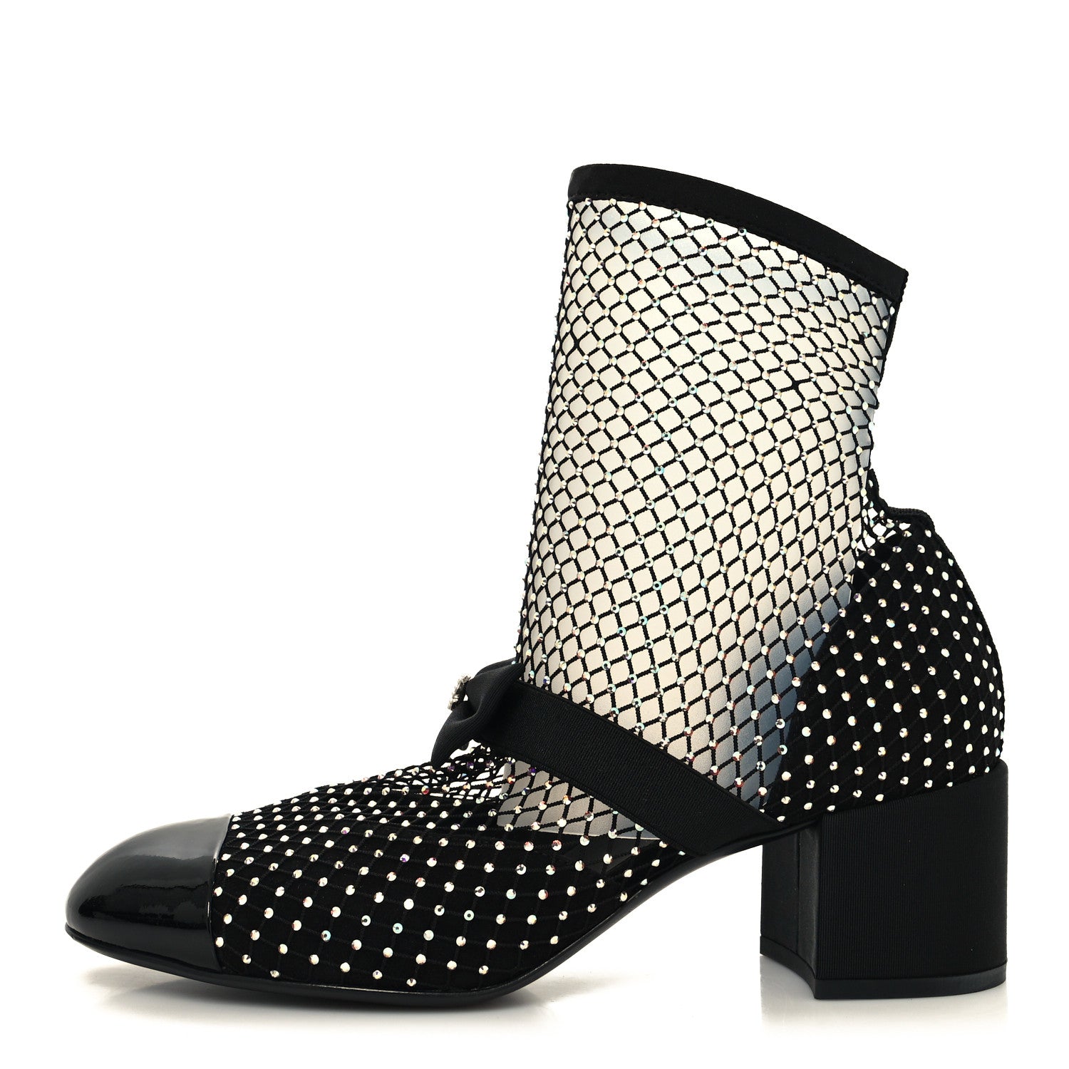 Chanel Resille Strass Kid Suede Patent Mary Jane Short Boots 40 Black 1 of 8