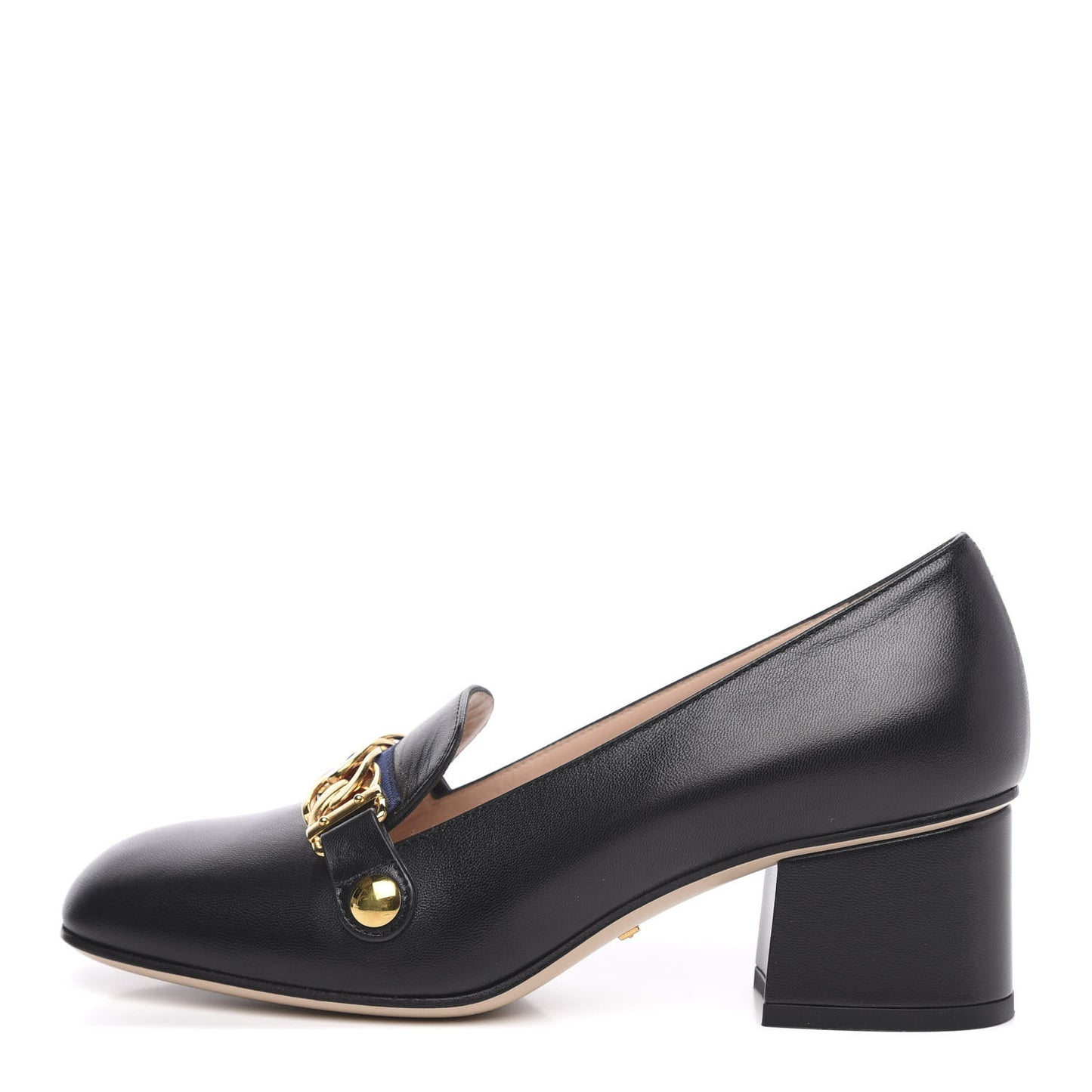 Malaga Kid Sylvie Web Chain Mid Heel Loafers 35 Black
