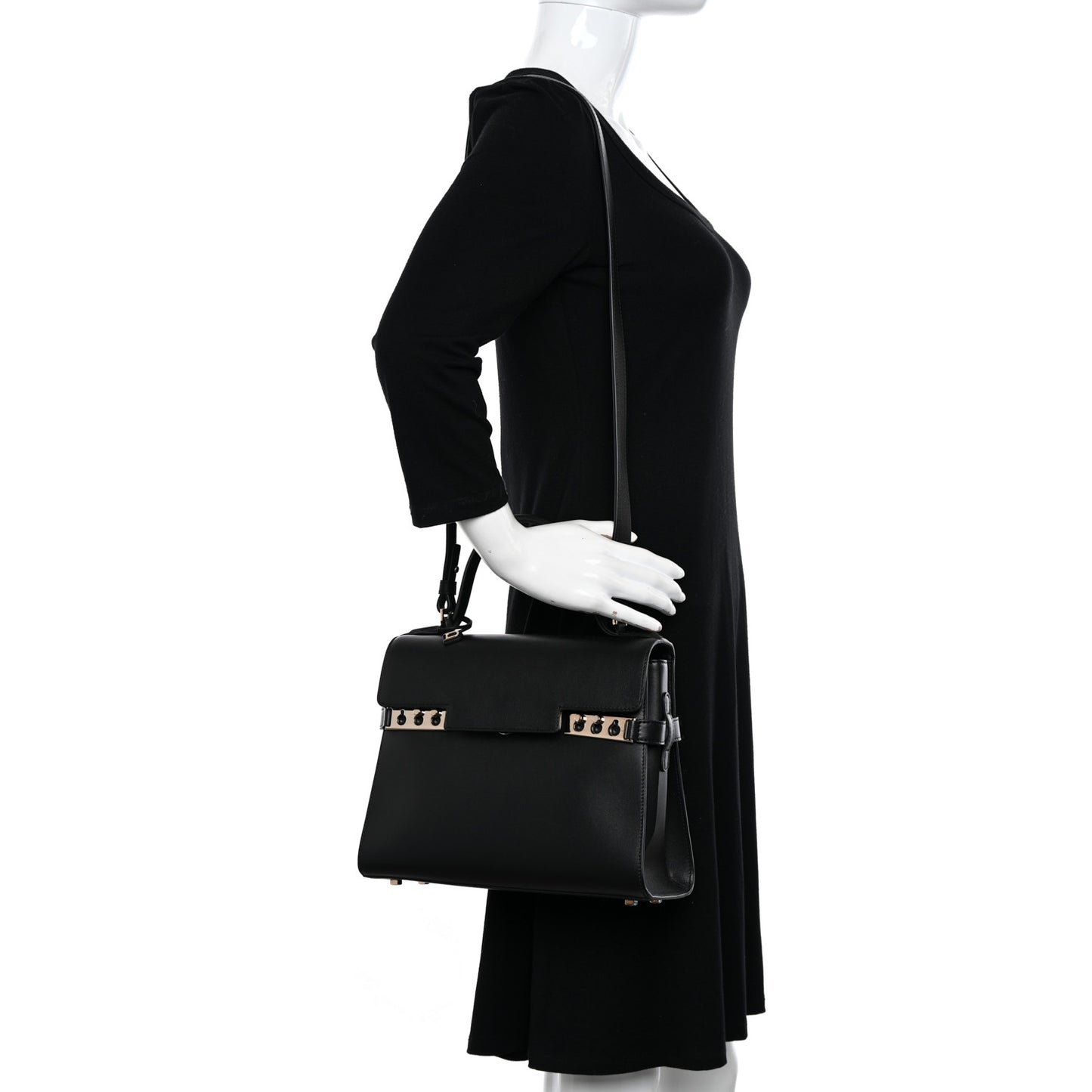 Calfskin MM Tempete Satchel Black