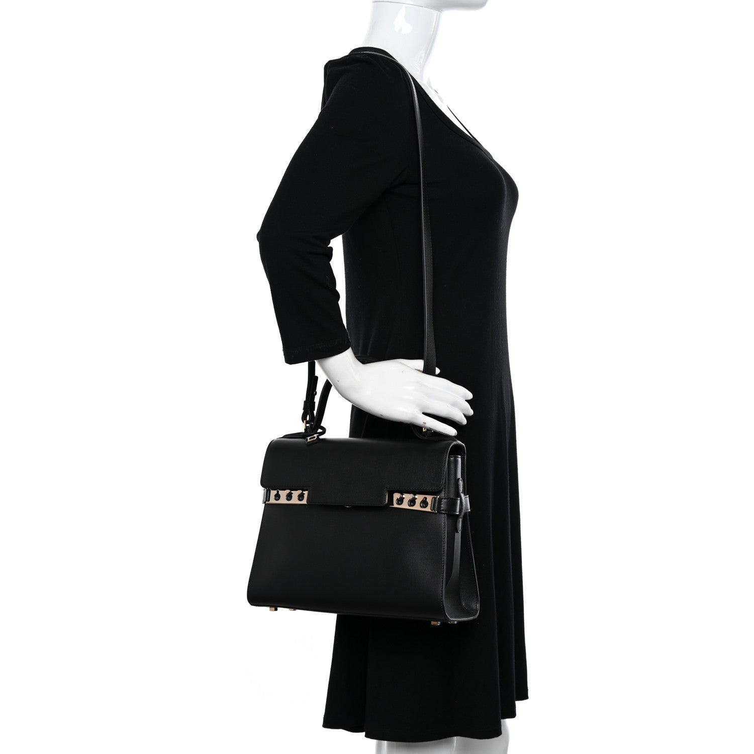 Delvaux Calfskin MM Tempete Satchel Black 2 of 11
