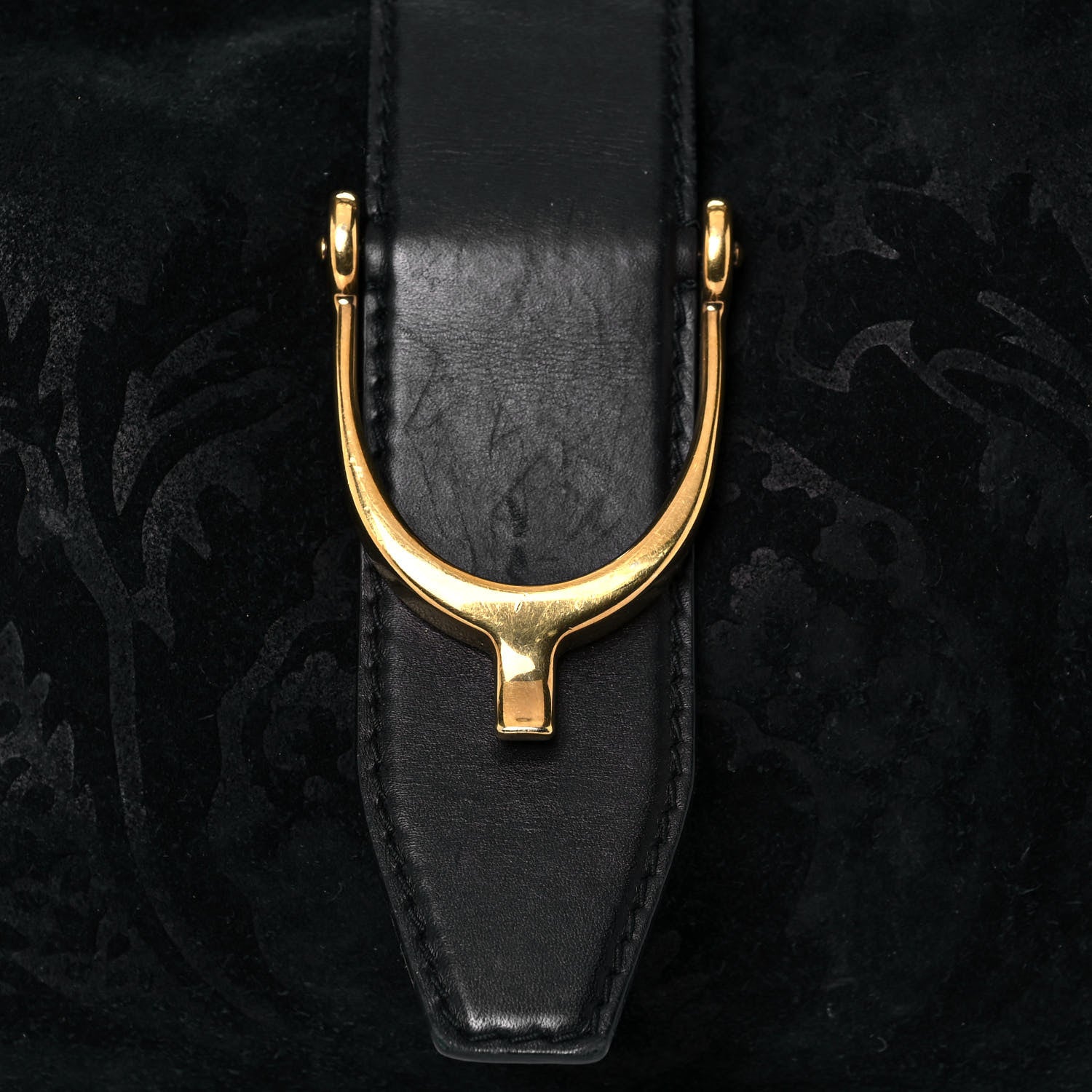 Gucci Nubuck Brocade Medium Soft Stirrup Shoulder Bag Black 10 of 18