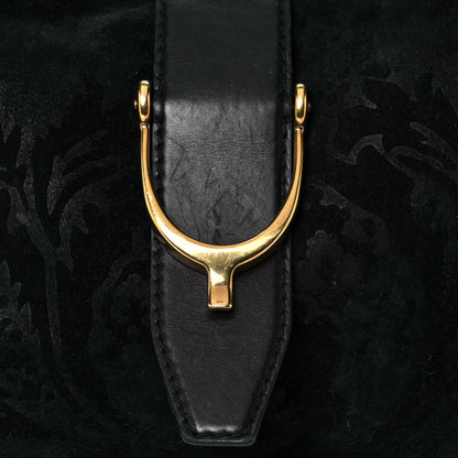 Gucci Nubuck Brocade Medium Soft Stirrup Shoulder Bag Black 10 of 18