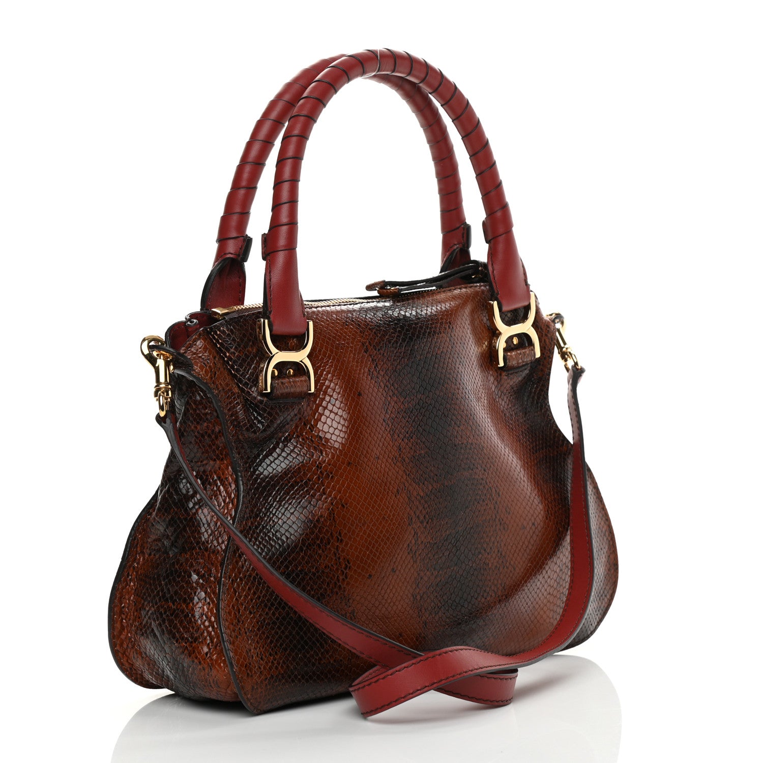 Chloe Calfskin Watersnake Embossed Medium Marcie Satchel Sepia Brown 3 of 14