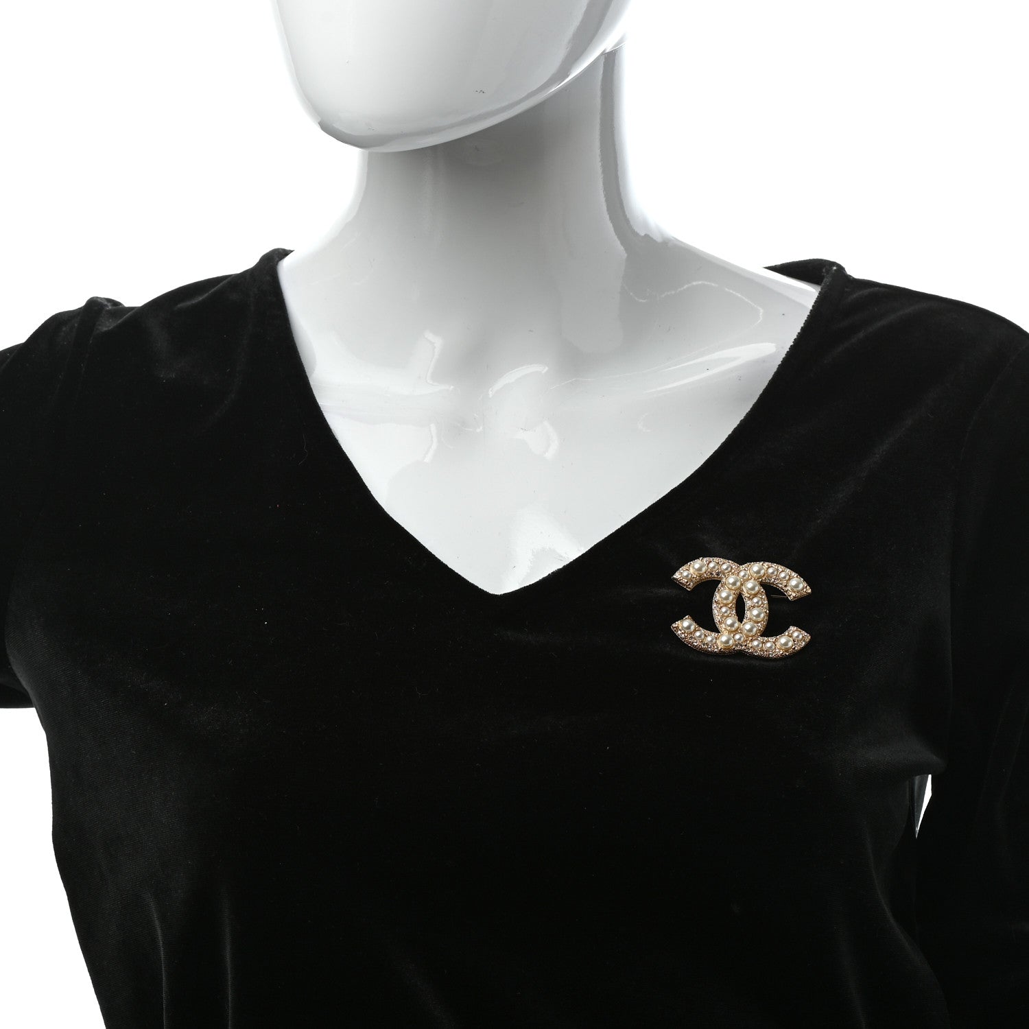 Chanel Pearl Crystal CC Brooch Gold 2 of 4