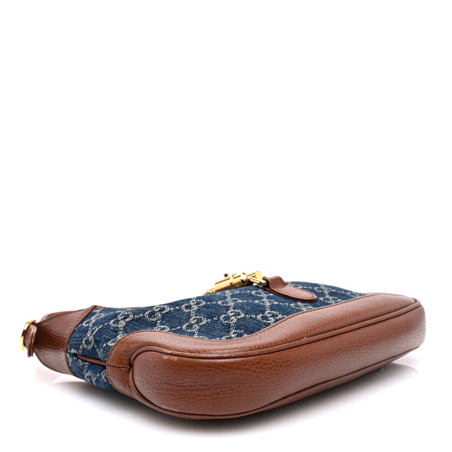 Gucci New Denim GG Monogram Calfskin Small Jackie 1961 Hobo Blue Tea Cuir 5 of 11