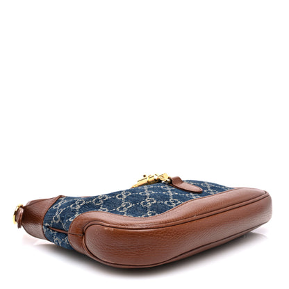 Gucci New Denim GG Monogram Calfskin Small Jackie 1961 Hobo Blue Tea Cuir 5 of 11