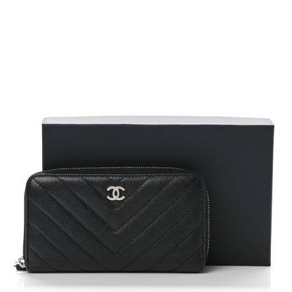 Chanel Caviar Chevron Quilted Small Zip Around Wallet Black 13 of 13