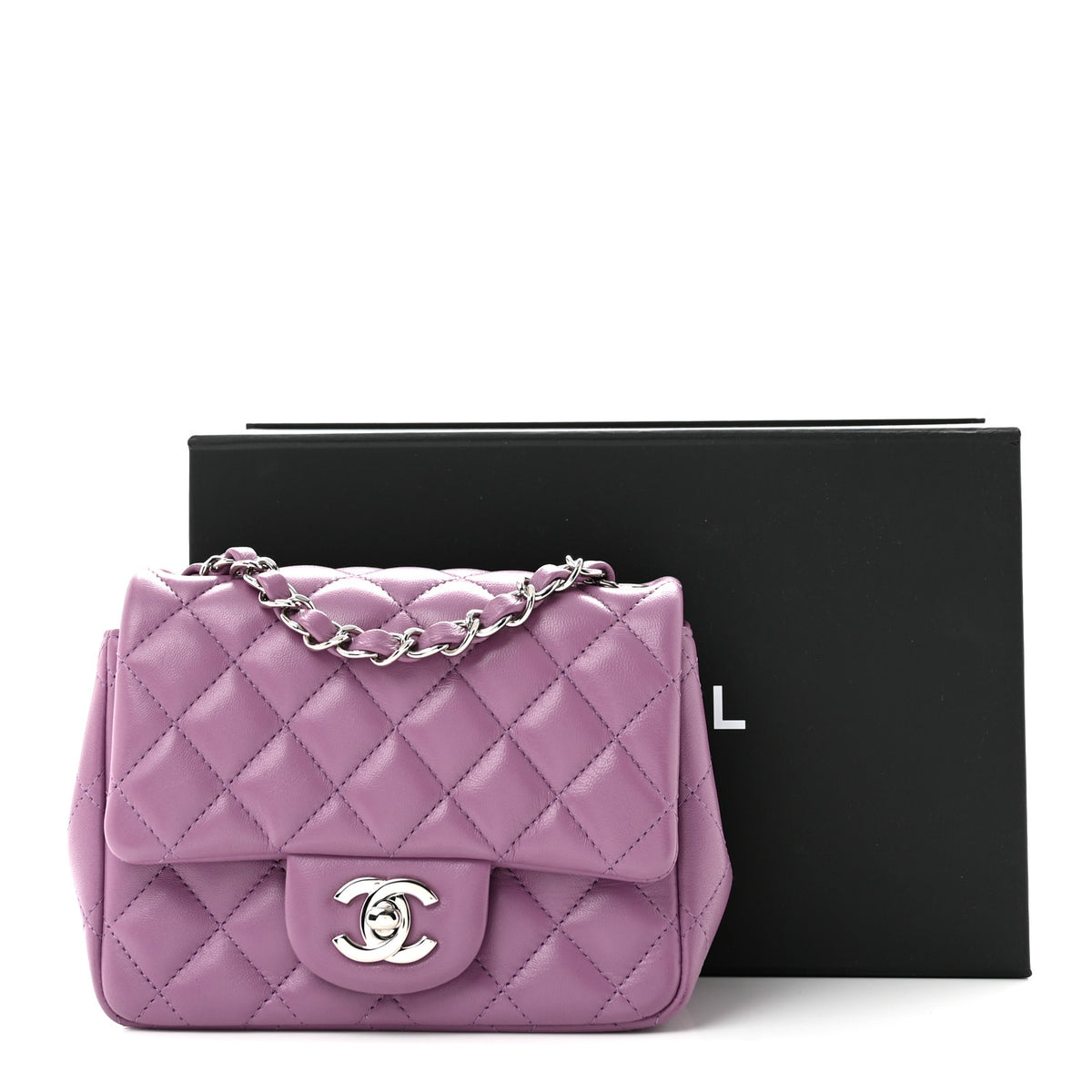 Lambskin Quilted Mini Square Flap Purple