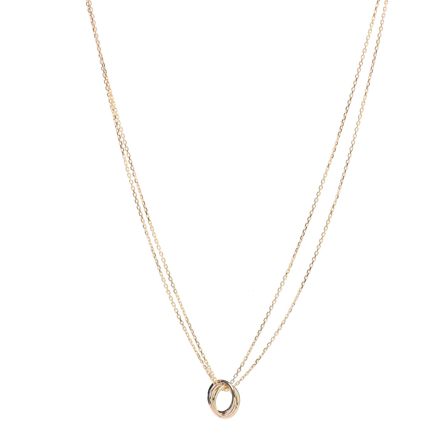 18K Pink Yellow White Gold Trinity Double Chain Pendant Necklace