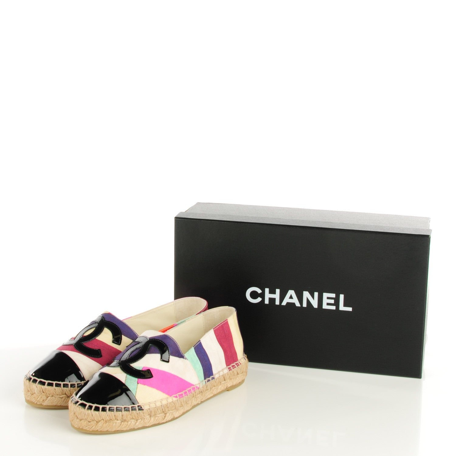 Chanel Fabric Striped Patent CC Espadrilles 35 Multicolor Black 3 of 8