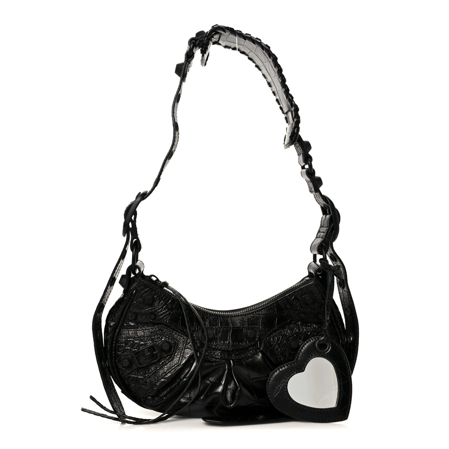 Extra Supple Calfskin Crocodile Embossed Monochrome Le Cagole Shoulder Bag XS Black