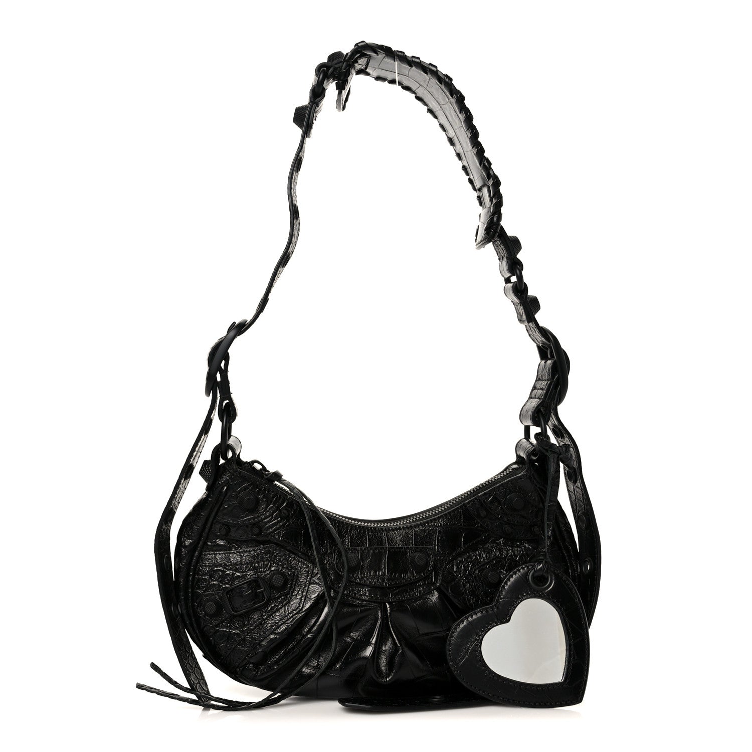 Balenciaga Extra Supple Calfskin Crocodile Embossed Monochrome Le Cagole Shoulder Bag XS Black 3 of 11