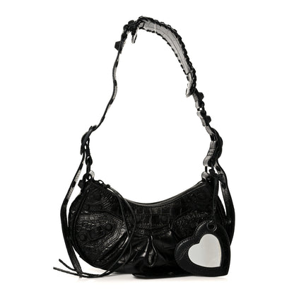 Balenciaga Extra Supple Calfskin Crocodile Embossed Monochrome Le Cagole Shoulder Bag XS Black 3 of 11